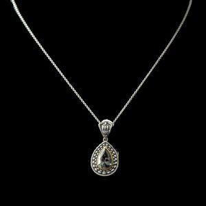 QCD Teardrop Pendent Necklace Green Semi Percious Stone Sterling Silver 14K Gold